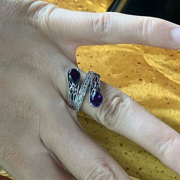 African Amethyst Sterling Silver Bypass Ring Size 6 - Picture 4 of 9